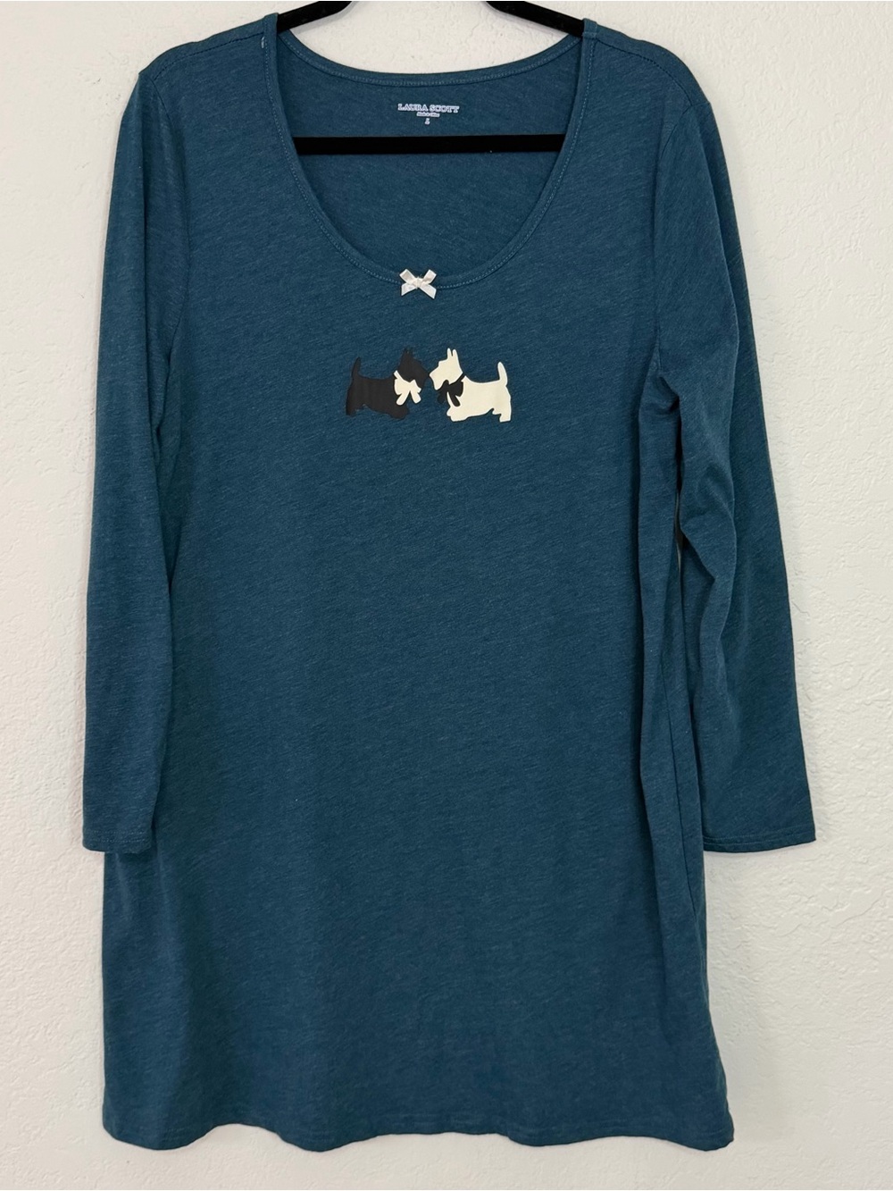 Laura Scott Blue Cotton Poly Blend Nightgown Scottie Scottish Terrier Size Large